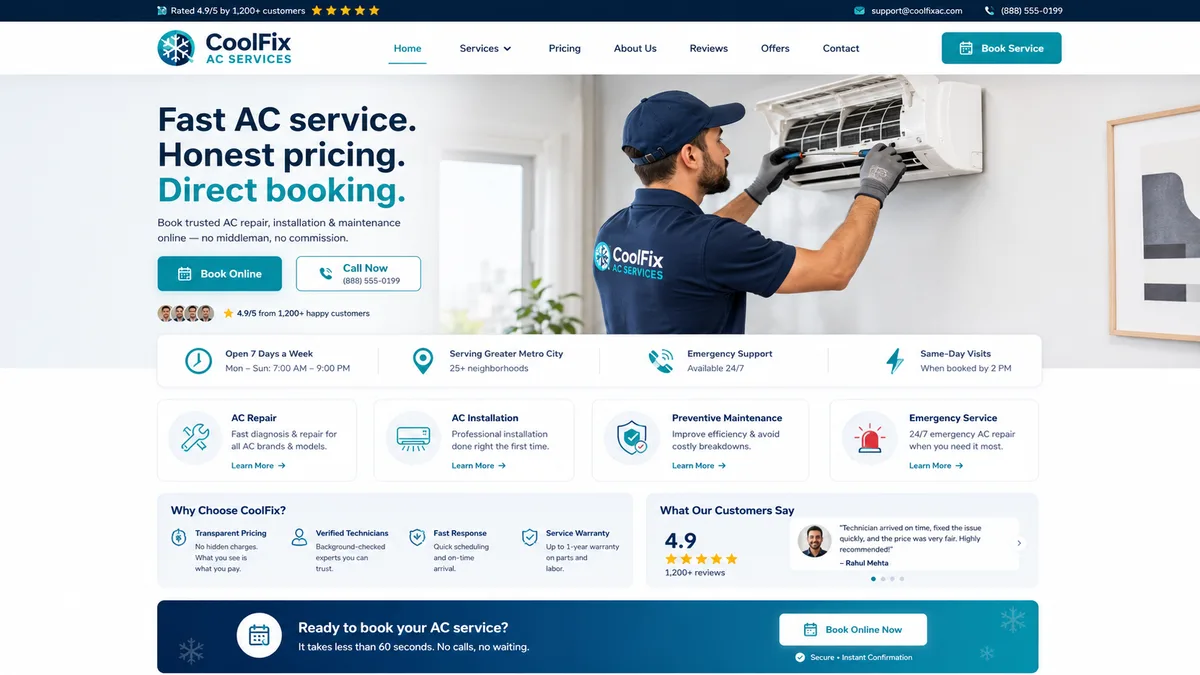 The CoolFix AC Services website built with GoClickBuild