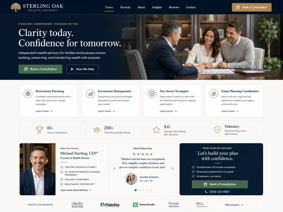 The Sterling Oak Wealth Advisory website built with GoClickBuild