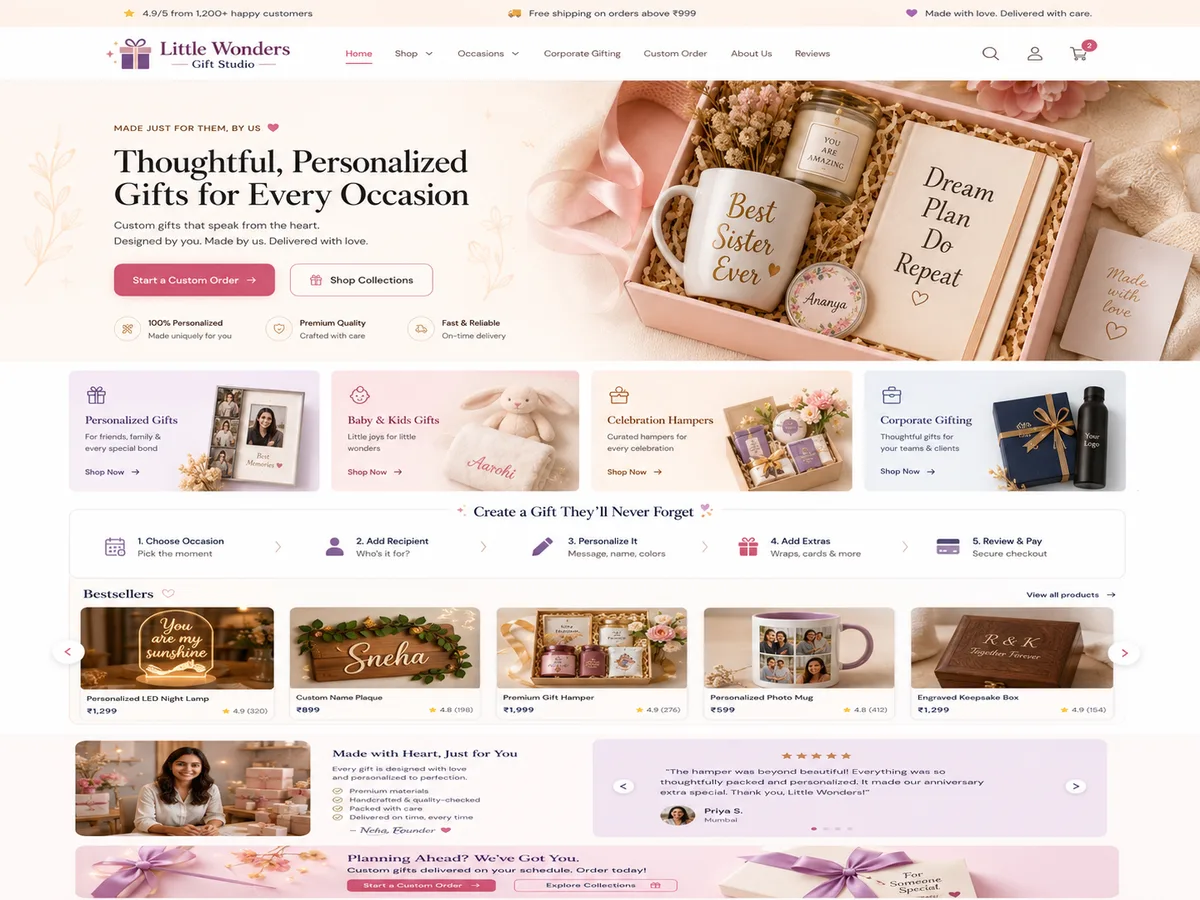 The Little Wonders Gift Studio website built with GoClickBuild