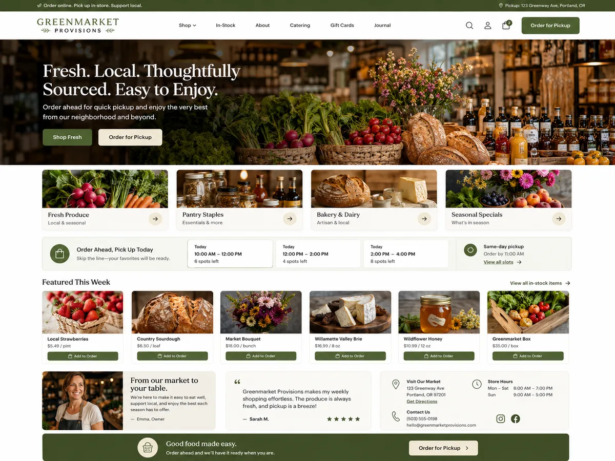The Greenmarket Provisions website built with GoClickBuild