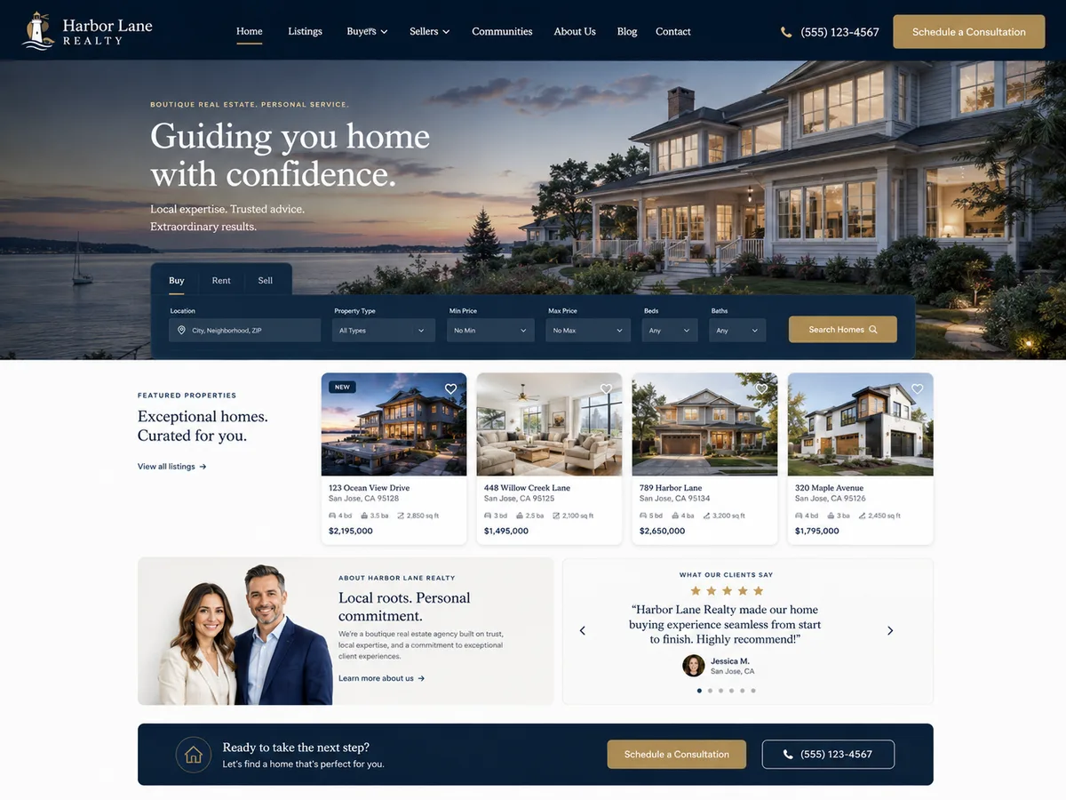 The Harbor Lane Realty website built with GoClickBuild