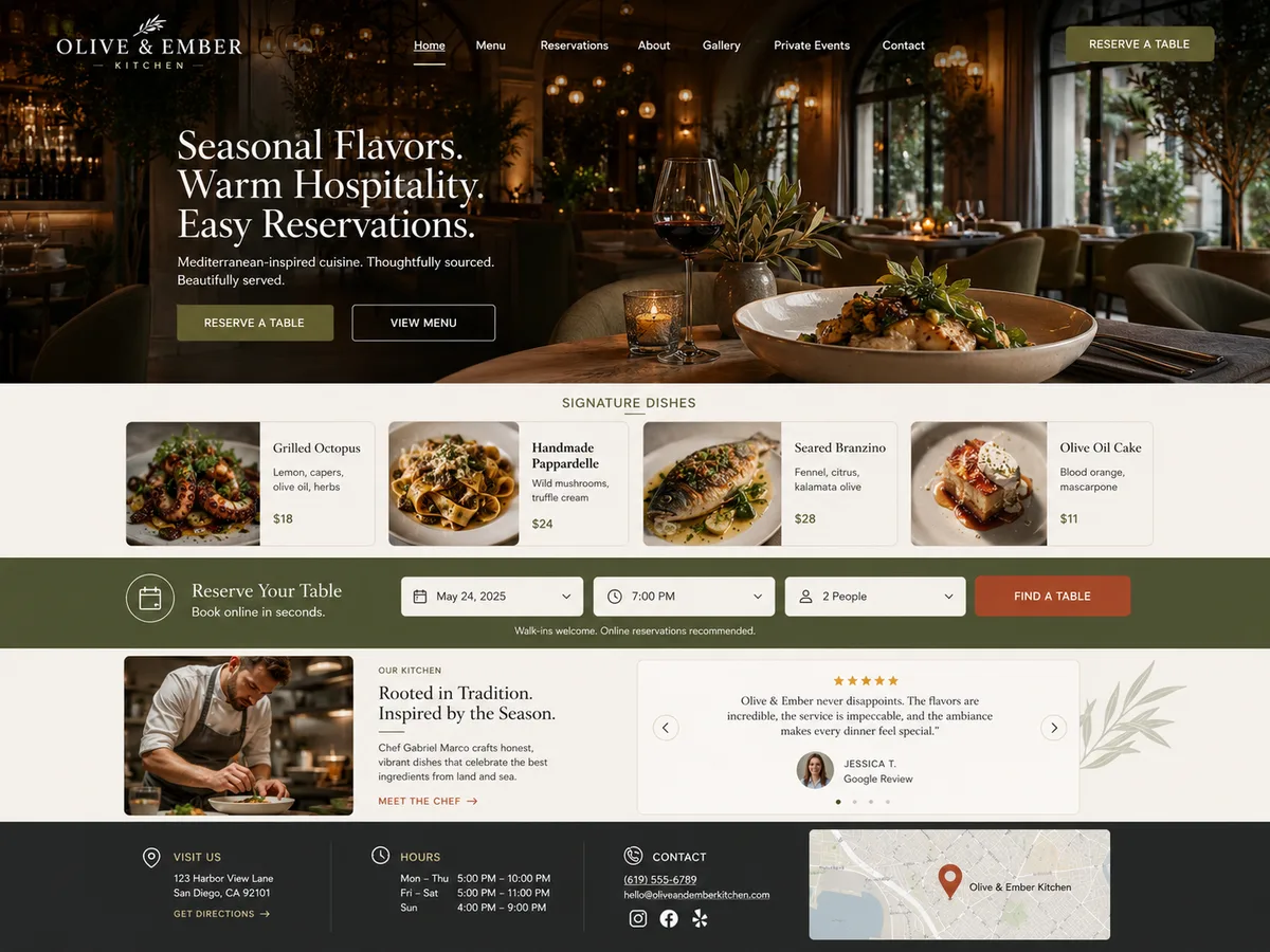 The Olive & Ember Kitchen website built with GoClickBuild